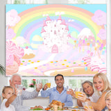 Load image into Gallery viewer, Lofaris Rainbow And Pink Castle Wonderland Birthday Backdrop