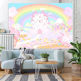Load image into Gallery viewer, Lofaris Rainbow And Pink Castle Wonderland Birthday Backdrop