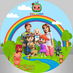 Lofaris Rainbow And Sweet Family Safari Round Birthday Backdrop