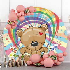 Lofaris Rainbow And Teddy Bear Round Girls Baby Shower Backdrop