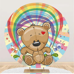 Lofaris Rainbow And Teddy Bear Round Girls Baby Shower Backdrop