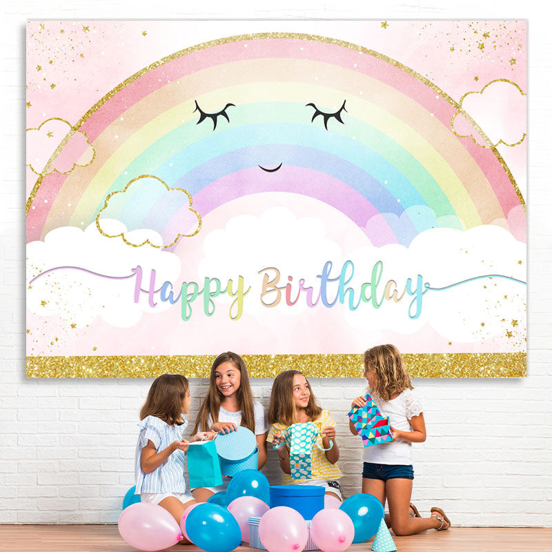 Lofaris Rainbow And White Cloud Gold Birthday Backdrop For Girl