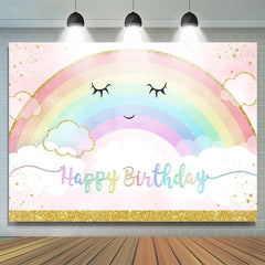 Lofaris Rainbow And White Cloud Gold Birthday Backdrop For Girl