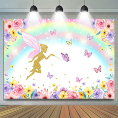 Lofaris Rainbow Butterfly Flowers Birthday Backdrop for Girl