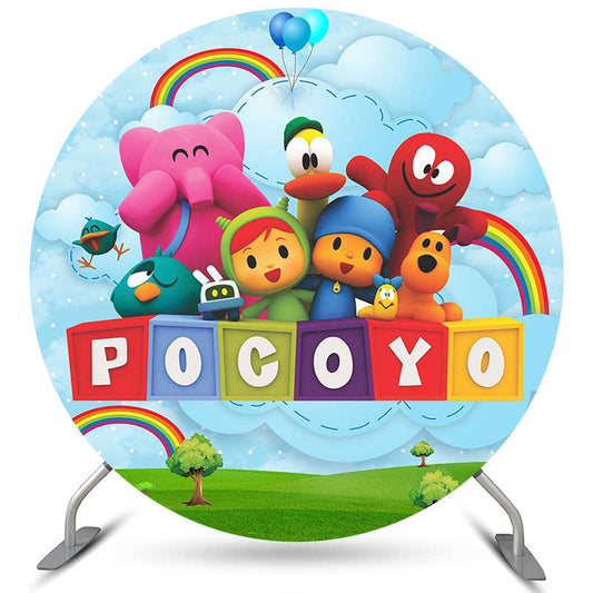 Lofaris Rainbow Cloud Round Cartoon Character Birthday Backdrop