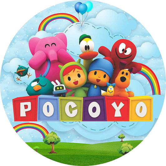 Lofaris Rainbow Cloud Round Cartoon Character Birthday Backdrop