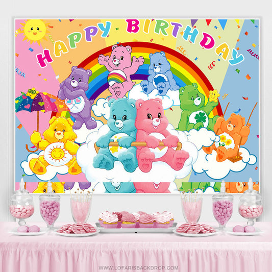 Lofaris Rainbow Color Cartoon Bear Kid Birthday Backdropp