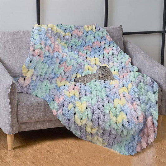 Lofaris Rainbow Color Queen Size Comfortable Warm Chunky Knit Blanket