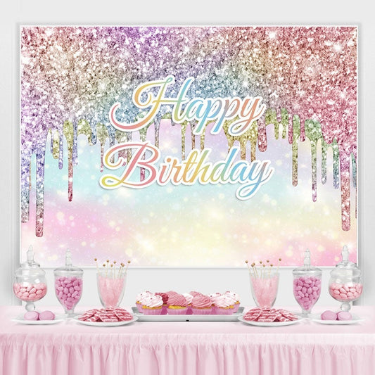 Lofaris Rainbow Colored Glitter Bokeh Happy Birthday Backdrop