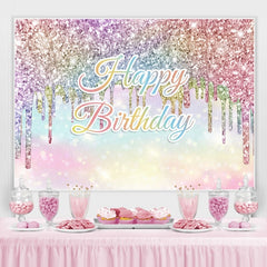 Lofaris Rainbow Colored Glitter Bokeh Happy Birthday Backdrop