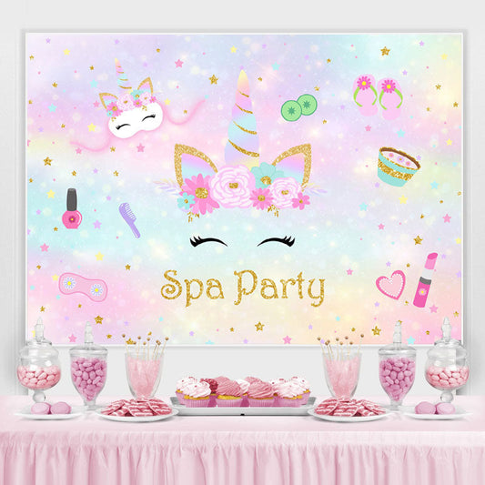 Lofaris Rainbow-Colored Watercolors Unicorn Spa Party Backdrop