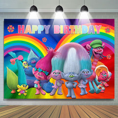 Lofaris Rainbow Colorful Trolls Poppy Happy Birthday Backdrop