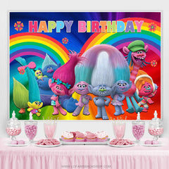 Lofaris Rainbow Colorful Trolls Poppy Happy Birthday Backdrop