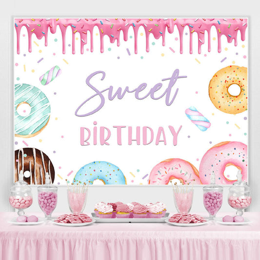 Lofaris Rainbow Donuts Happy Sweet Birthday Party Backdrop