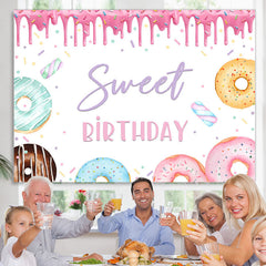 Lofaris Rainbow Donuts Happy Sweet Birthday Party Backdrop