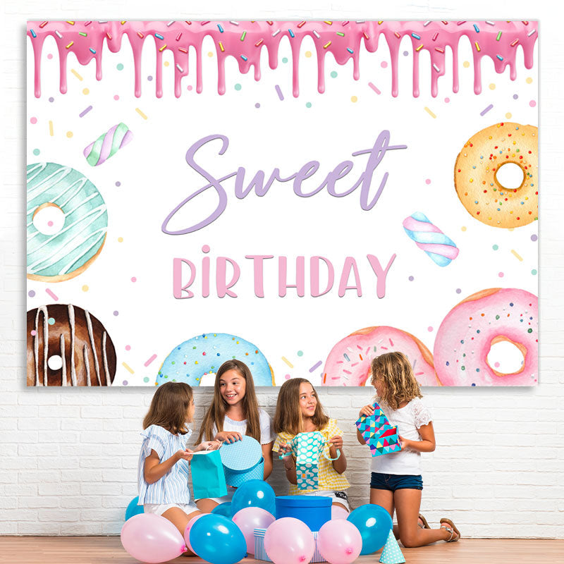Lofaris Rainbow Donuts Happy Sweet Birthday Party Backdrop