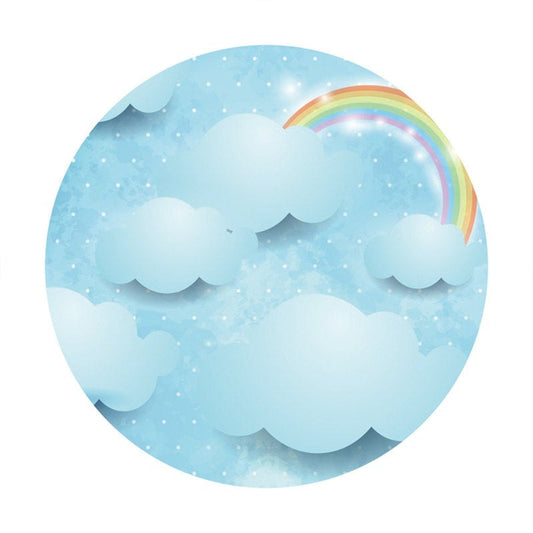 Lofaris Rainbow Glitter Blue Cloud Round Backdrops for Baby Shower