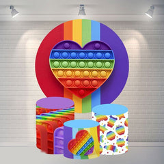 Lofaris Rainbow Love Pop It Circle Happy Birthday Backdrop