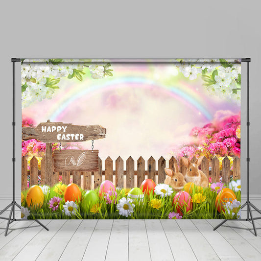 Lofaris Rainbow Rabbit Floral Happy Easter Day Backdrop