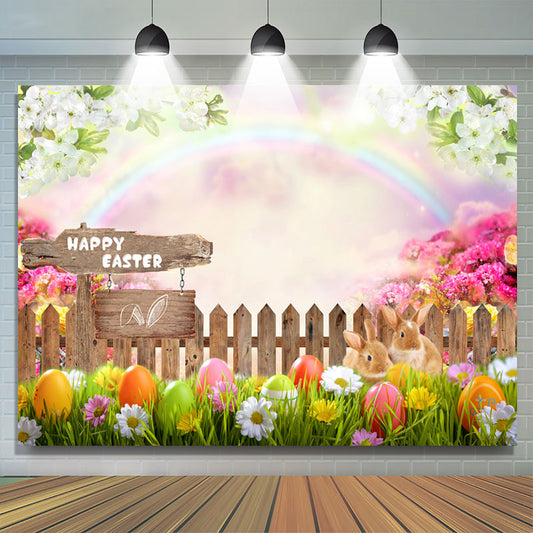 Lofaris Rainbow Rabbit Floral Happy Easter Day Backdrop