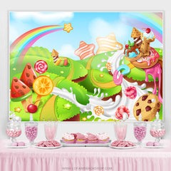 Lofaris Rainbow Star Candyland Happy Birthday Backdrop