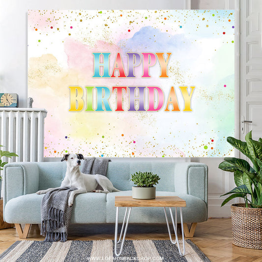 Lofaris Rainbow Watercolor Style Glitter Birthday Backdrop