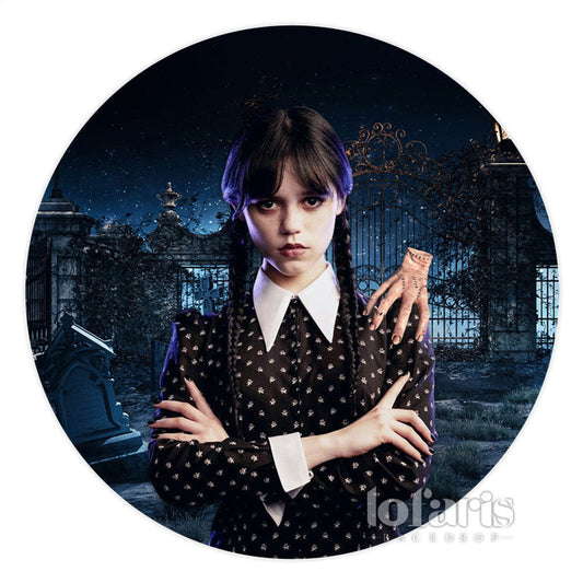 Lofaris Rainy Night House With A Girl Black Circle Backdrop