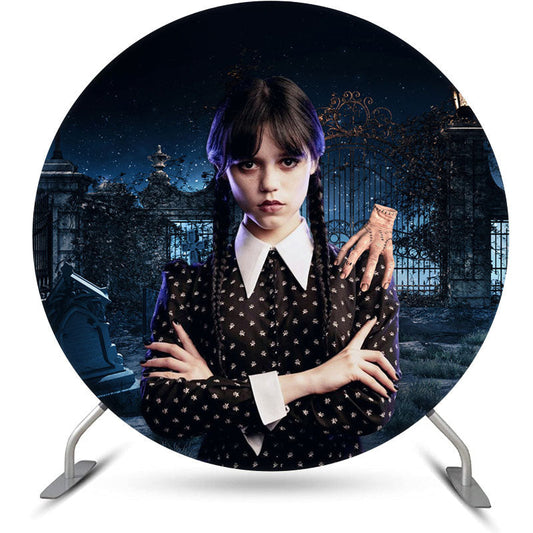 Lofaris Rainy Night House With A Girl Black Circle Backdrop