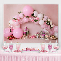 Lofaris Realistic Balloon Pink Flower Happy Birthday Backdrop