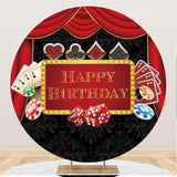 Load image into Gallery viewer, Lofaris Red and Black Card Round Happy Birthday Party Backdrop