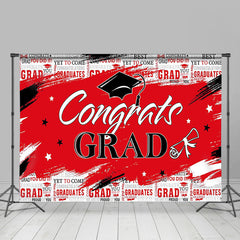 Lofaris Red And Black Congrats Grad Backdrop Banner For Party