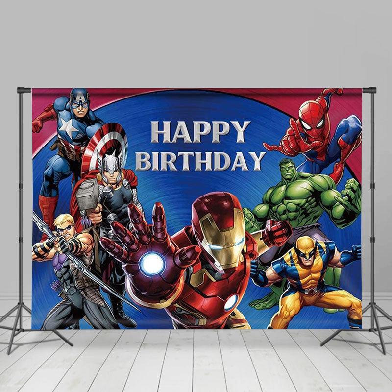 Lofaris Red And Blue Cartoon Super Hero Boys Birthday Backdrop