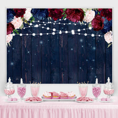 Lofaris Red and Blue Florals Lights Wooden Backdrop for Party