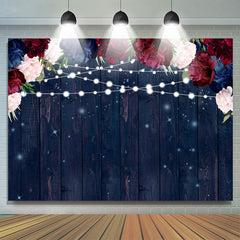 Lofaris Red and Blue Florals Lights Wooden Backdrop for Party