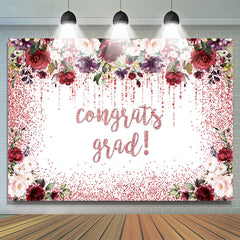 Lofaris Red And Pink Floral Glitter Congrats Grad Backdrop
