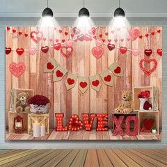 Lofaris Red And Pink Heart Wooden Happy Valentines Day Backdrop