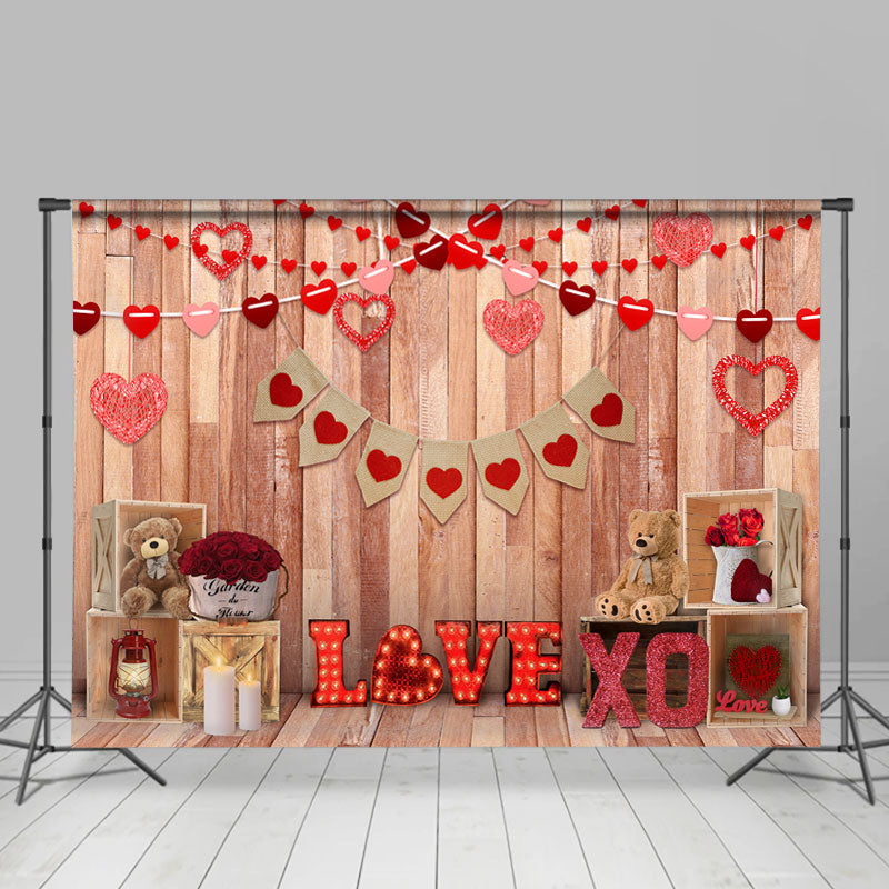 Lofaris Red And Pink Heart Wooden Happy Valentines Day Backdrop