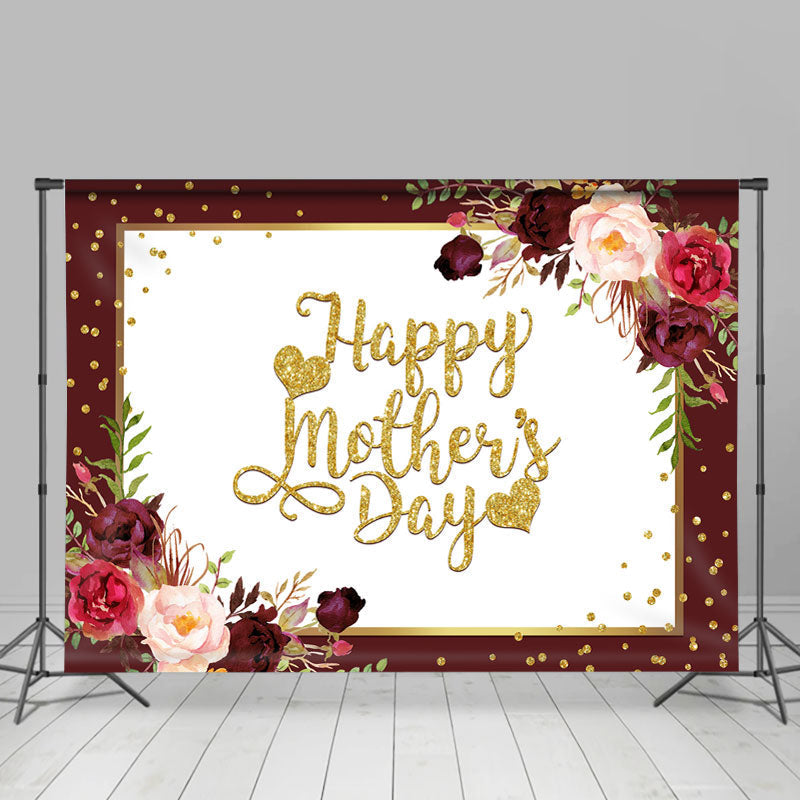 Lofaris Red and Pink Roses Golden Happy Mother Day Backdrop