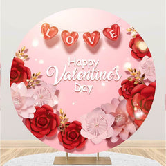 Lofaris Red And Pink Roses Round Valentines Party Backdrop