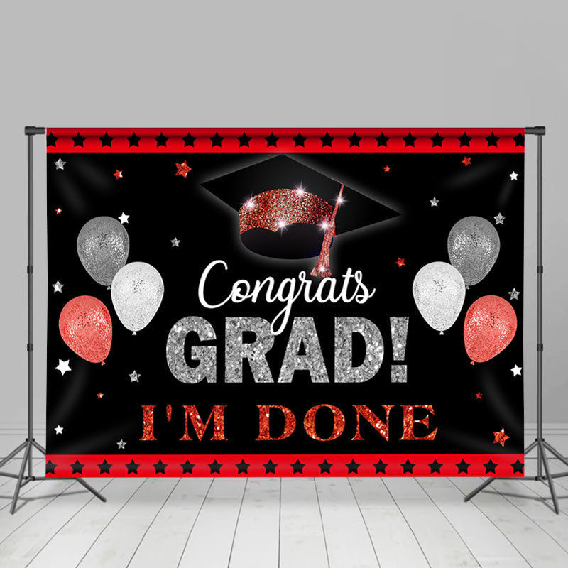Lofaris Red And Sliver Ballons Black Graduation Party Backdrop