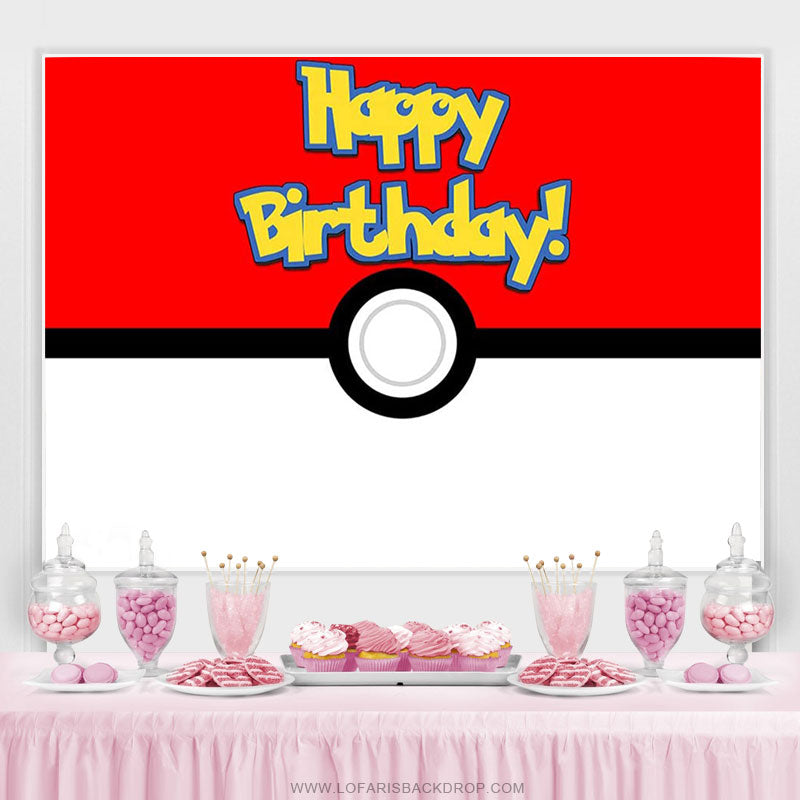 Lofaris Red And White Ball Game Cartoon Happy Birthday Backdrop