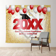 Lofaris Red And White Ballons Gold Glitter 2022 Graduation Backdorp