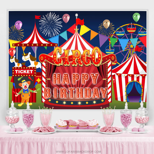 Lofaris Red And White Circo Happy Kids Birthday Party Backdrop