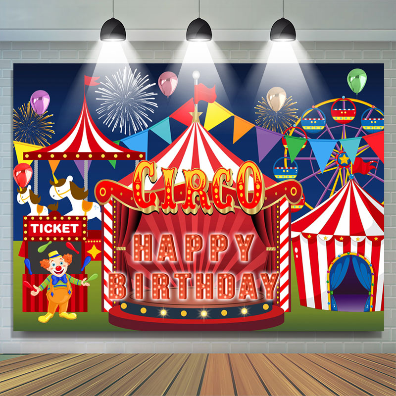 Lofaris Red And White Circo Happy Kids Birthday Party Backdrop