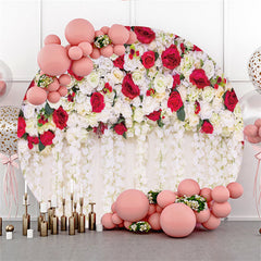 Lofaris Red And White Floral Round Wedding Scenes Backdrop