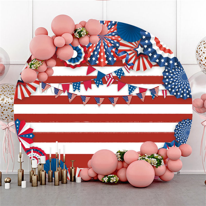 Lofaris Red And White Stripe Independence Day Round Backdrop