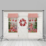 Load image into Gallery viewer, Lofaris Red And White Wreath Window Door Christmas Theme Backdrop