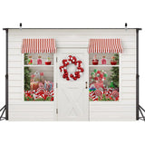 Load image into Gallery viewer, Lofaris Red And White Wreath Window Door Christmas Theme Backdrop