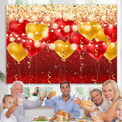 Lofaris Red And Yellow Ballons Glitter Birthday Party Backdrop