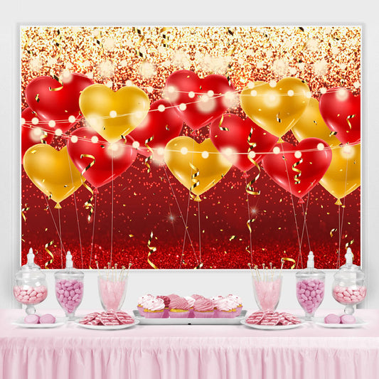 Lofaris Red And Yellow Ballons Glitter Birthday Party Backdrop